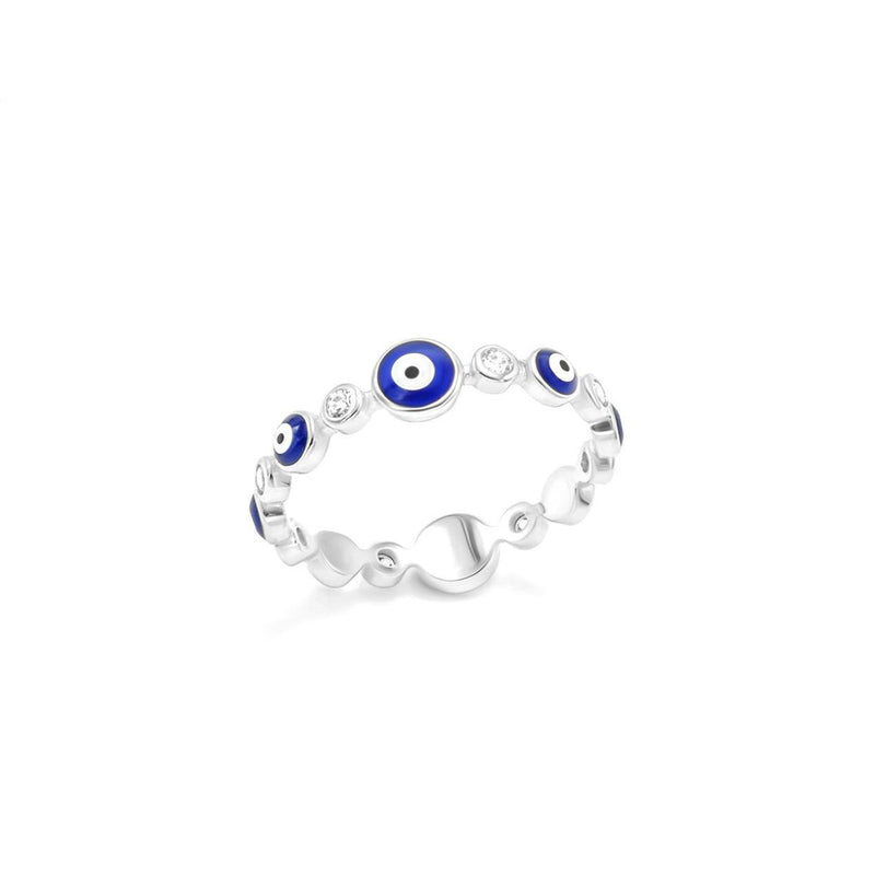 DARK BLUE EVIL EYE RING - SILVER