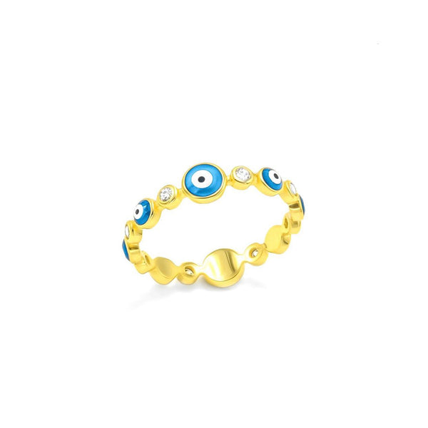 LIGHT BLUE EVIL EYE RING - GOLD