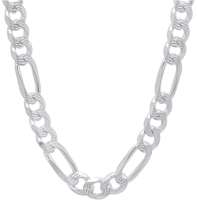 SILVER DIAMOND CUT FIGARO CHAIN NECKLACE